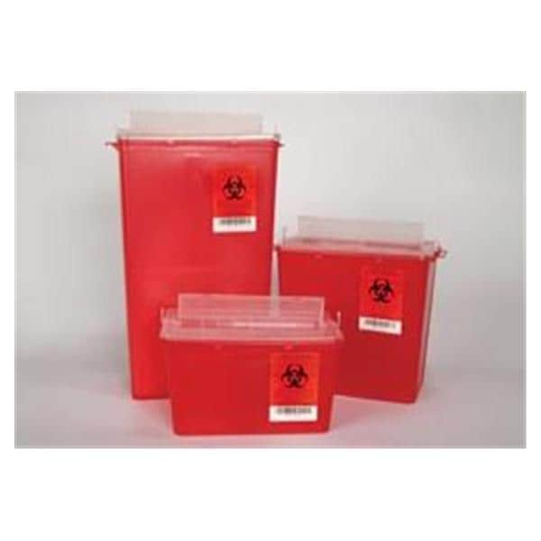 Plasti Products Sharps Container 8qt Red 11-3/4x6-3/4x11" Hrzntl Drp Plstc Ea, 20 EA/CA