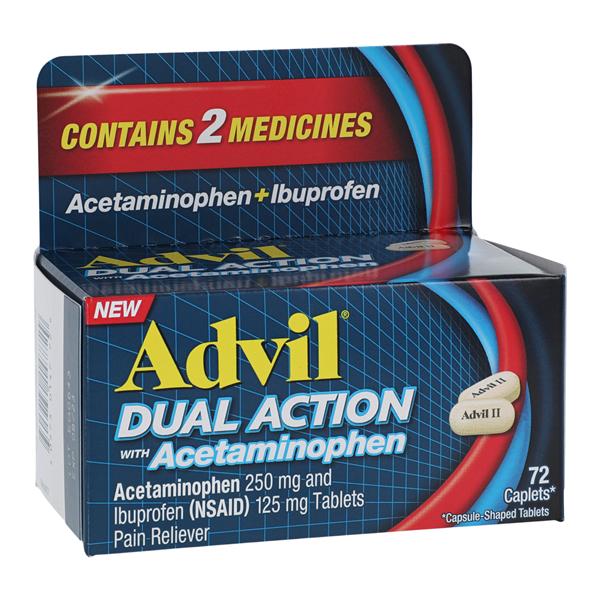 Advil Dual Action Caplets 125/250mg w/APAP 72/Bt