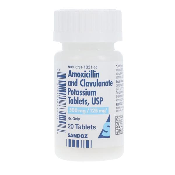 Amoxicillin/Clavulanate Potassium Tablets 500mg/125mg Bottle 20/Bt