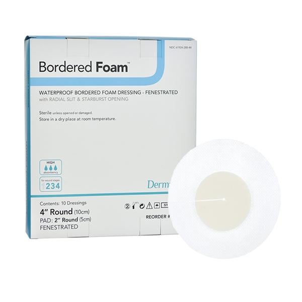 Bordered Foam Hydrophilic Foam Island Dressing 4" Sterile Rnd Adhs Wht Hi Abs LF