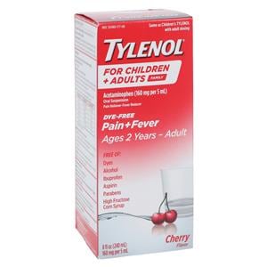 Tylenol 2yr-Adult Oral Suspension 160mg/5mL Cherry Dye Free 8oz/Bt
