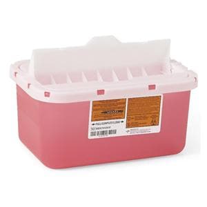 Sharps Container 1gal Clear/Red 6.9x10x6.25" Flap Lid Locking Lid Plastic 32/Ca