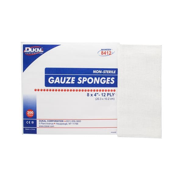 Cotton Gauze Sponge 4x8" 12 Ply Non-Sterile