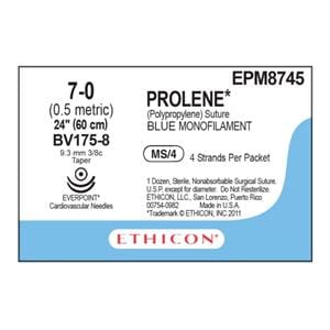 Prolene Suture 7-0 24" Polypropylene Monofilament BV175-8/BV175-8 Blue 12/Bx