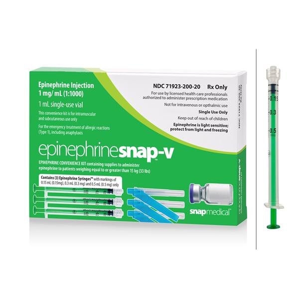 Epinephrine Snap-V Injection 1mg/mL 1:1000 Convenience Kit SDV Ea