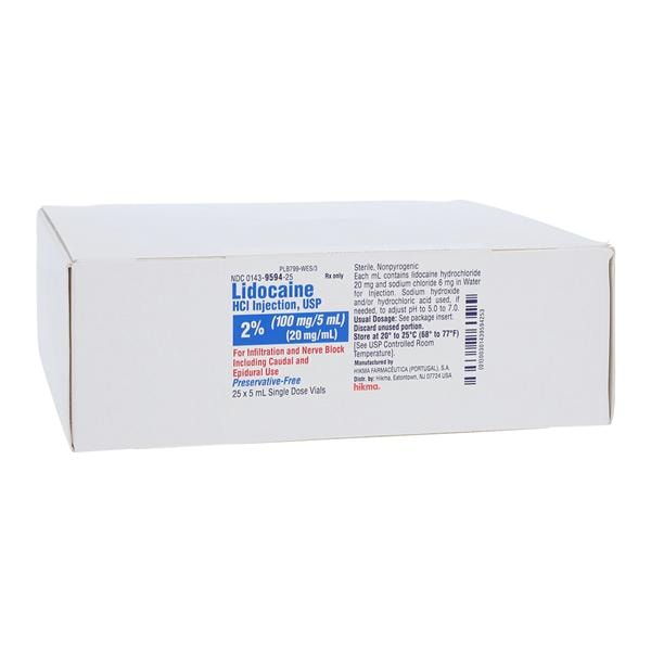 Lidocaine HCl Injection 2% Preservative Free SDV 5mL 25/Bx