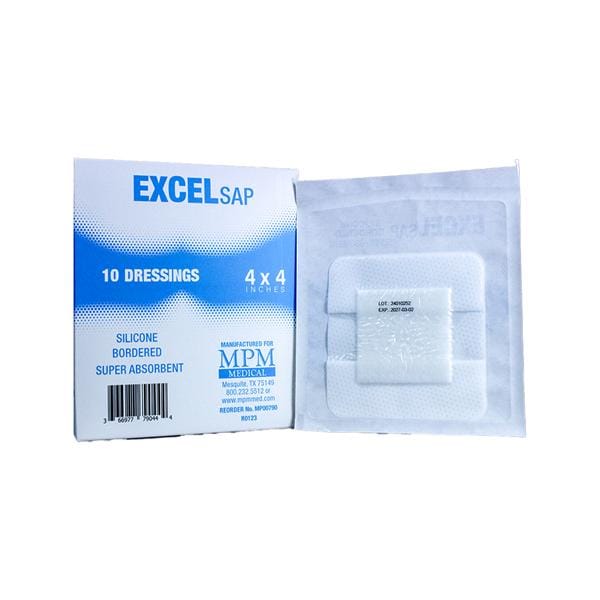 Excel SAP Silicone Border Dressing 4x4" Square Adhesive Super Absorbent