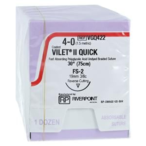 Vilet Quick Suture 4-0 30" PGA/FA Multifilament FS-2 Beige 12/Bx