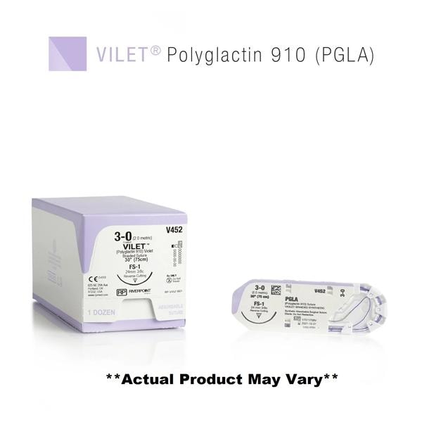 Vilet Suture 5-0 30" Polyglactin 910 Multifilament FS-2 Beige 12/Bx