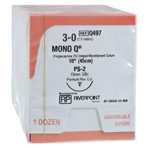 Mono Q Suture 3-0 18" Poliglecaprone 25 Monofilament PS-2 Undyed 12/Bx
