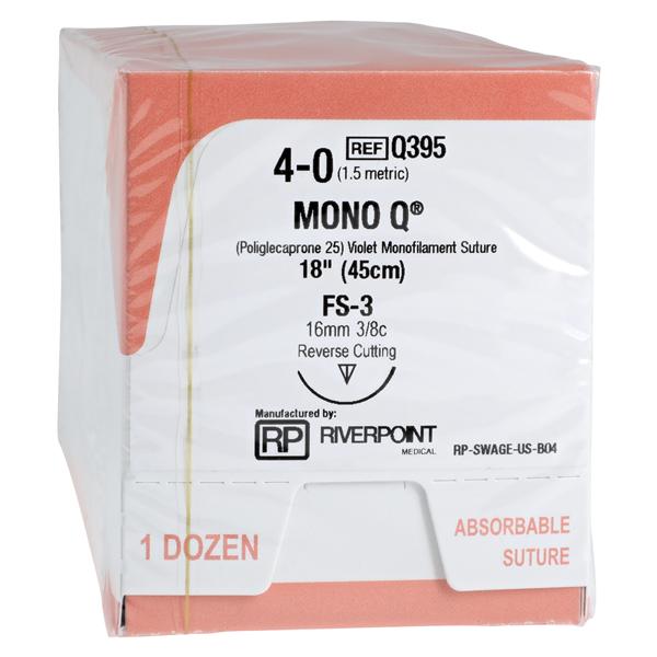 Mono Q Suture 4-0 18" Poliglecaprone 25 Monofilament FS-3 Violet 12/Bx