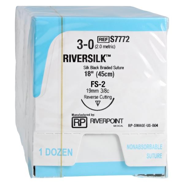 Riversilk Suture 3-0 18" Silk Multifilament FS-2 Black 12/Bx