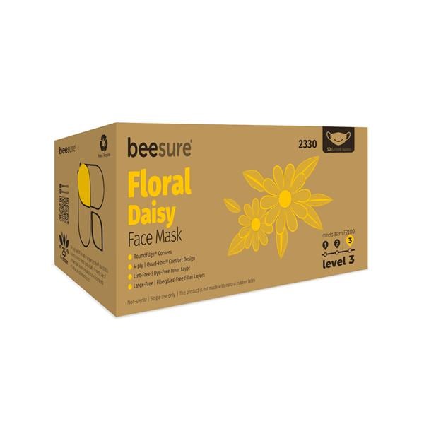 BeeSure Face Mask ASTM Level 3 Yellow / White Adult 50/Bx, 8 BX/CA