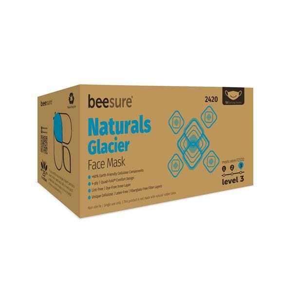 BeeSure Naturals Face Mask ASTM Level 3 White / Blue Adult 50/Bx