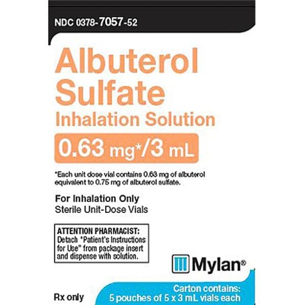 Albuterol Sulfate Inhalation Solution 0.63mg/3mL Vial 3mL 25/Cr