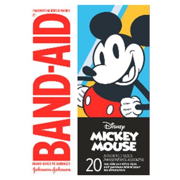 Band-Aid Adhesive Strip Bandage Plastic Assorted Sizes Mickey Mouse Strl 20/Bx