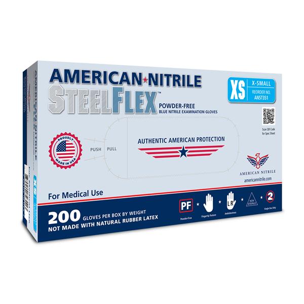 Steelflex Nitrile Exam Gloves Medium Standard Steel Blue Non-Sterile