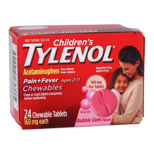 Tylenol Chld 2-11 Pn Rlvr/Fvr Rdcr Chewable Tablets 160mg Bubble Gum 3Bt/Pk