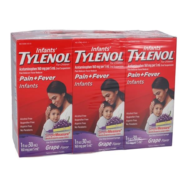 Tylenol Inf Lq 160/5mL Grp 6/Pk, 6Pk/Ca/Pn Rlvr/Fvr Rdcr 1oz Dropper Bottle 6/Pk, 6 IP/CA