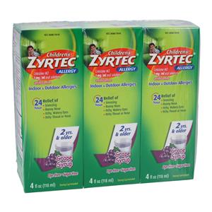 Zyrtec 2yr-Adult Alrgy Oral Solution DyFr 1mg/mL Grape 3/Pk, 12Pk/Ca 4oz 3/Pk, 12 IP/CA