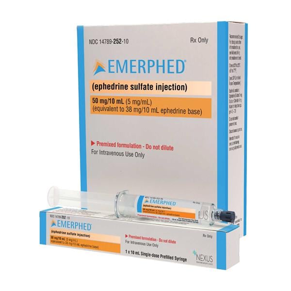 Ephedrine Sulfate Injection 5mg/mL Prefilled Syringe 10mL 10/Bx