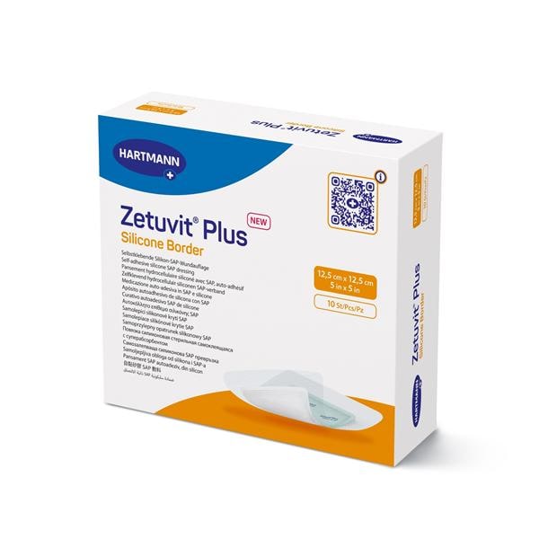 Zetuvit Plus Cellulose/ Polymer Border Dressing 5x5" Strl Sq Slcn Adh Spr Abs LF