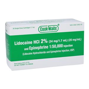 Cook Waite Lidocaine 2% Epinephrine 1:50,000 1.7 mL 50/Bx, 20 BX/CA