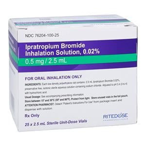 Ipratropium Bromide Inhalation Solution 0.02% Pack 2.5mL 25/Pk, 48 PK/CA