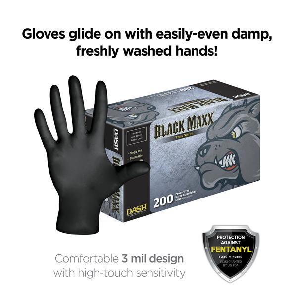 Black Maxx Thin Nitrile Exam Gloves X-Large Standard Black Non-Sterile