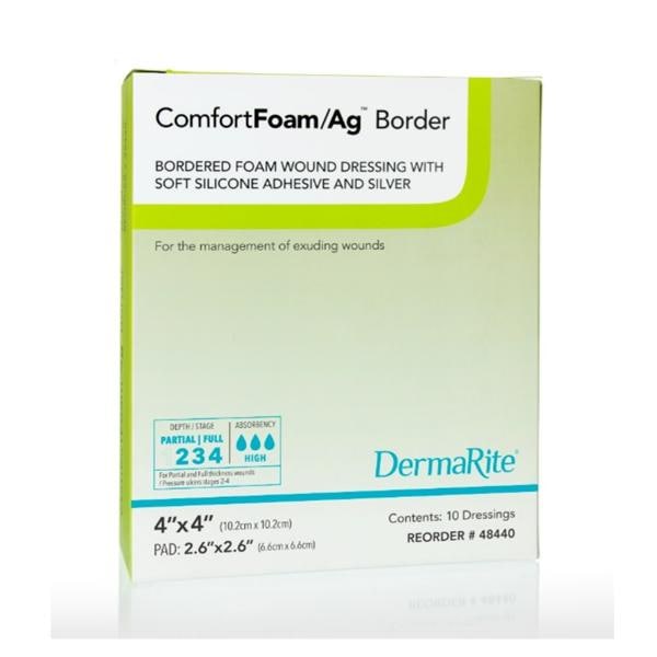 ComfortFoam/Ag Foam Border Dressing 4x4" Sterile Sqr Slcn Adh Slf Adh Wht/Tn LF