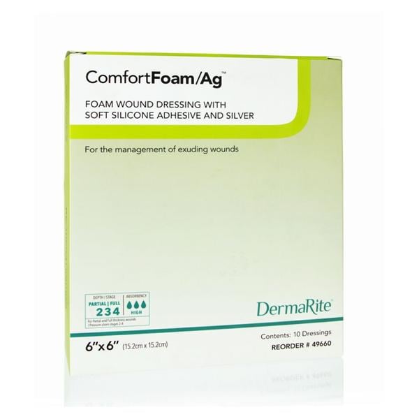 ComfortFoam/Ag Foam Non-Border Dressing 6x6" Strl Sq Slcn Adh Slf Adh Wt/Tn LF