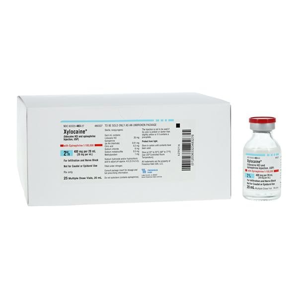 Xylocaine w/Epinephrine Injection 2% 1:100,000 MDV 20mL 25/Pk