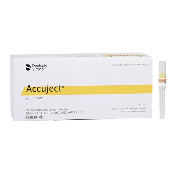 Accuject Needle Plastic Hub 27 Gauge Short Yellow 100/Bx
