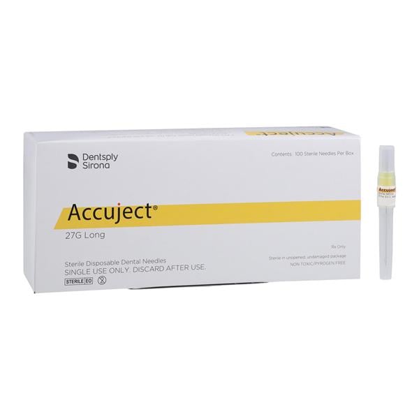 Accuject Needle Plastic Hub 27 Gauge Long Yellow 100/Bx