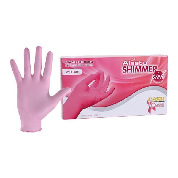 Alasta Shimmer Nitrile Exam Gloves Medium Pink Non-Sterile