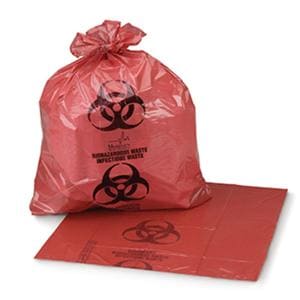 Biohazard Bag 1-1/4mil 14-1/2x19" Red/Black Flat Seal Plastic 20/Rl