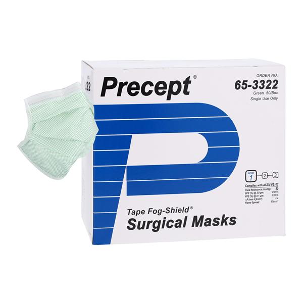 Fog-Shield Surgical Mask ASTM Level 1 Anti-Fog Green 50/Bx