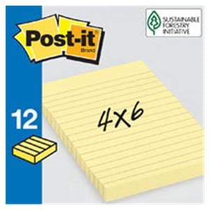 Post-it 4" x 6" Notes Lined Canary Yellow Pad Of 100 Sheets 1/PK