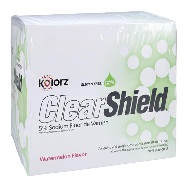 Kolorz ClearShield Fluoride Varnish Bulk Pack 5% NaF 0.4 mL Watermelon 200/Bx