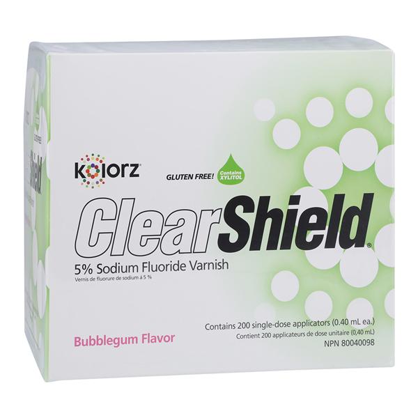 Kolorz ClearShield Fluoride Varnish Bulk Pack 5% NaF 0.4 mL Bubblegum 200/Bx