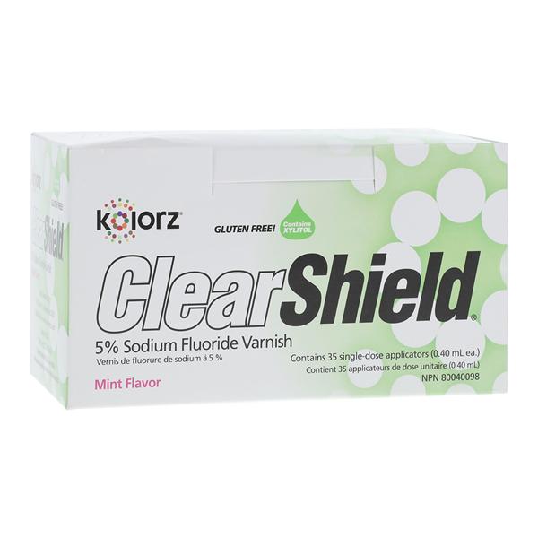 Kolorz ClearShield Fluoride Varnish Unit Dose 5% NaF 0.4 mL Mint 35/Bx