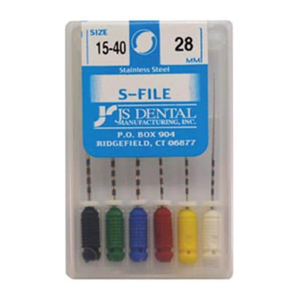 Hand S-File 25 mm Size 20 Stainless Steel Yellow 6/Pk