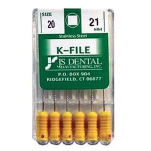 K-File 21 mm Size 20 Stainless Steel Yellow 6/Pk