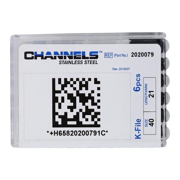 Channels Hand K-File 21 mm Size 40 Stainless Steel Black 6/Pk