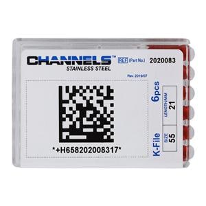 Channels Hand K-File 21 mm Size 55 Stainless Steel Red 6/Pk