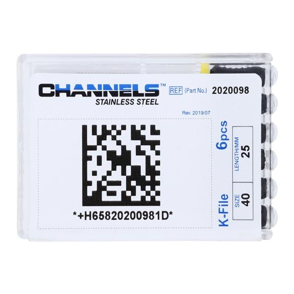 Channels Hand K-File 25 mm Size 40 Stainless Steel Black 6/Pk