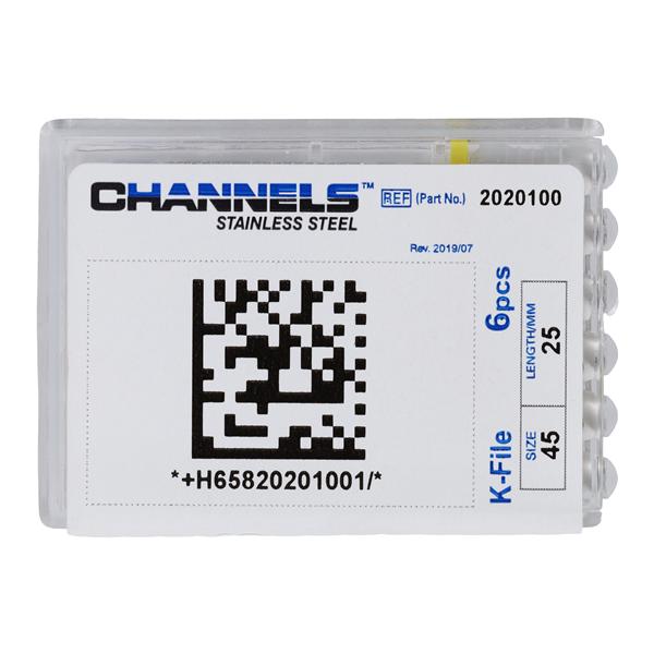 Channels Hand K-File 25 mm Size 45 Stainless Steel White 6/Pk