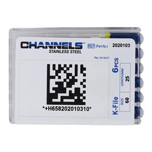 Channels Hand K-File 25 mm Size 60 Stainless Steel Blue 6/Pk