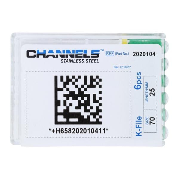 Channels Hand K-File 25 mm Size 70 Stainless Steel Green 6/Pk