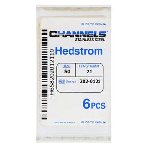 Channels Hand Hedstrom Files 21 mm Size 50 Stainless Steel Yellow 6/Pk